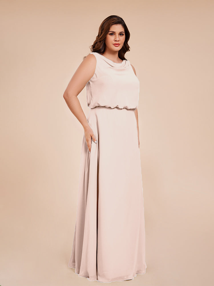 Übergröße Layla Etui-Säule Bodenlange Kapuze V-Ausschnitt Chiffon Lange Brautjungfernkleider