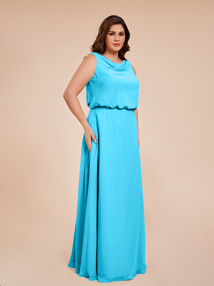 Übergröße Layla Etui-Säule Bodenlange Kapuze V-Ausschnitt Chiffon Lange Brautjungfernkleider