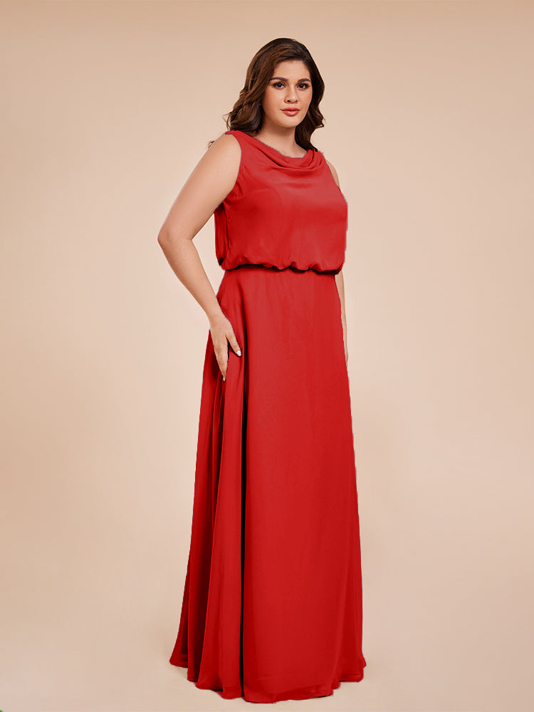 Übergröße Layla Etui-Säule Bodenlange Kapuze V-Ausschnitt Chiffon Lange Brautjungfernkleider