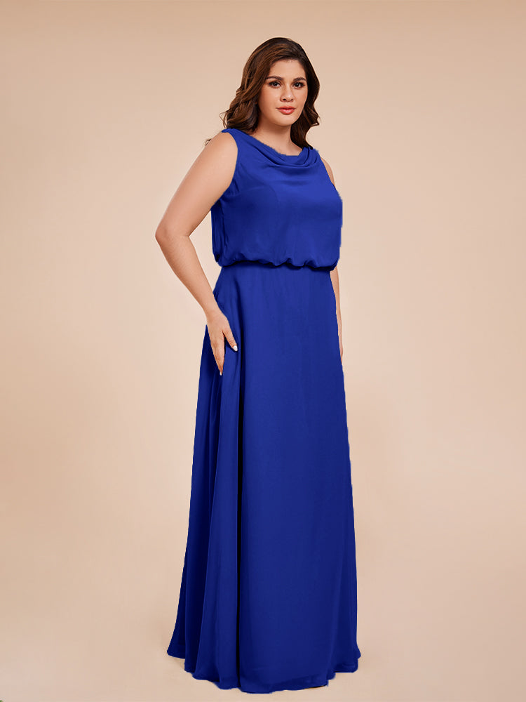 Übergröße Layla Etui-Säule Bodenlange Kapuze V-Ausschnitt Chiffon Lange Brautjungfernkleider