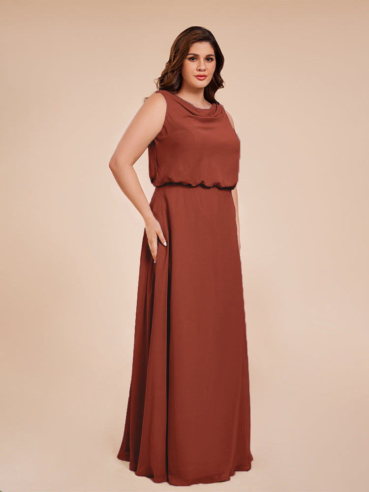 Übergröße Layla Etui-Säule Bodenlange Kapuze V-Ausschnitt Chiffon Lange Brautjungfernkleider