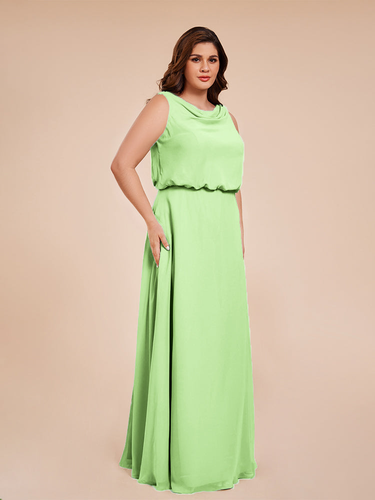 Übergröße Layla Etui-Säule Bodenlange Kapuze V-Ausschnitt Chiffon Lange Brautjungfernkleider