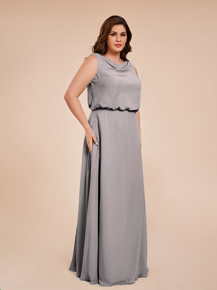 Übergröße Layla Etui-Säule Bodenlange Kapuze V-Ausschnitt Chiffon Lange Brautjungfernkleider