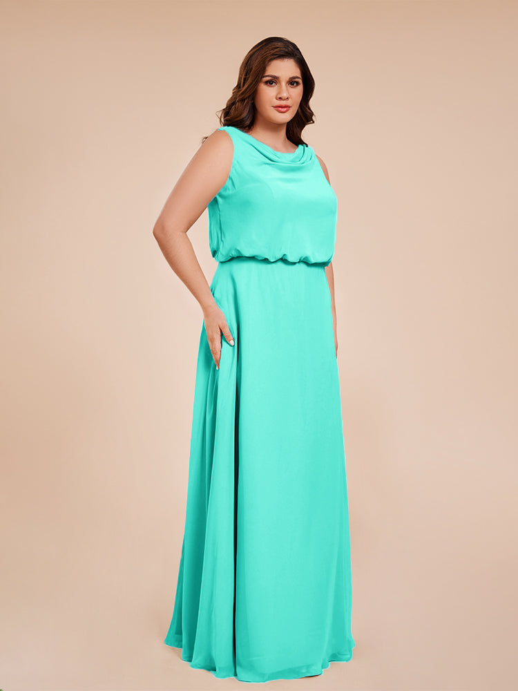 Übergröße Layla Etui-Säule Bodenlange Kapuze V-Ausschnitt Chiffon Lange Brautjungfernkleider