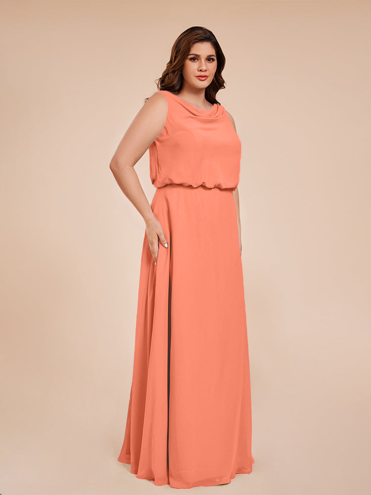 Übergröße Layla Etui-Säule Bodenlange Kapuze V-Ausschnitt Chiffon Lange Brautjungfernkleider