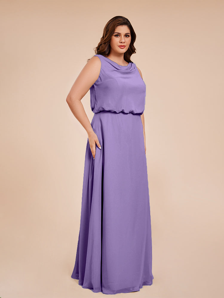 Übergröße Layla Etui-Säule Bodenlange Kapuze V-Ausschnitt Chiffon Lange Brautjungfernkleider