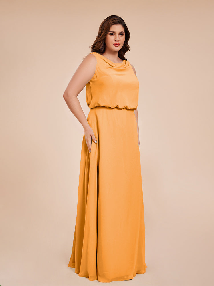 Übergröße Layla Etui-Säule Bodenlange Kapuze V-Ausschnitt Chiffon Lange Brautjungfernkleider