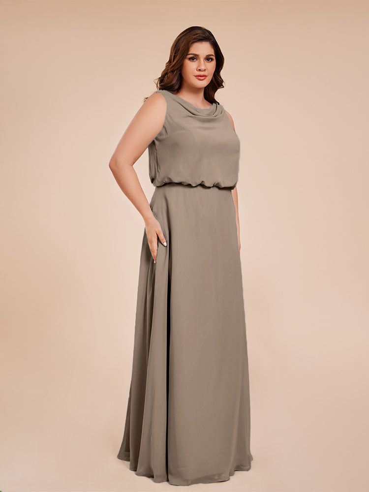 Übergröße Layla Etui-Säule Bodenlange Kapuze V-Ausschnitt Chiffon Lange Brautjungfernkleider