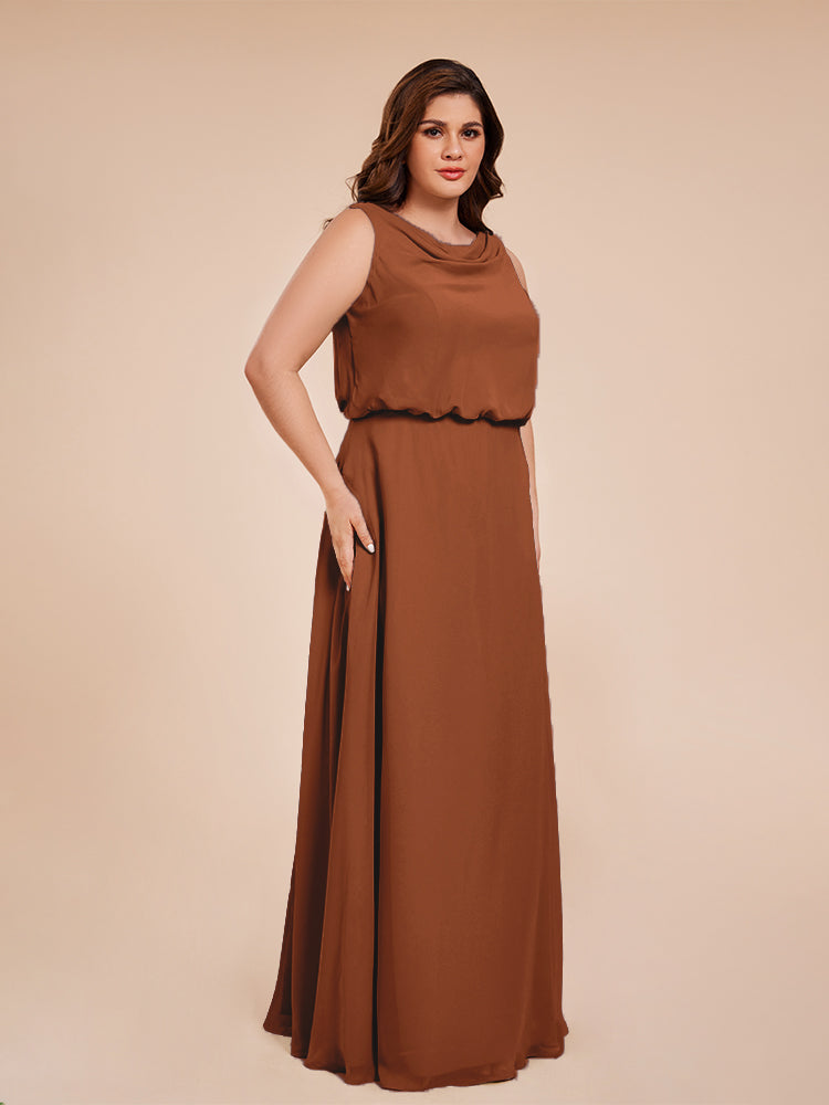 Übergröße Layla Etui-Säule Bodenlange Kapuze V-Ausschnitt Chiffon Lange Brautjungfernkleider