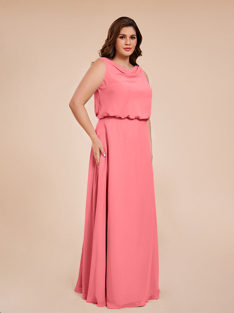 Übergröße Layla Etui-Säule Bodenlange Kapuze V-Ausschnitt Chiffon Lange Brautjungfernkleider