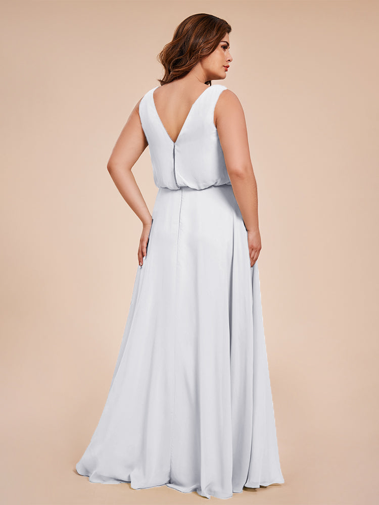 Übergröße Layla Etui-Säule Bodenlange Kapuze V-Ausschnitt Chiffon Lange Brautjungfernkleider