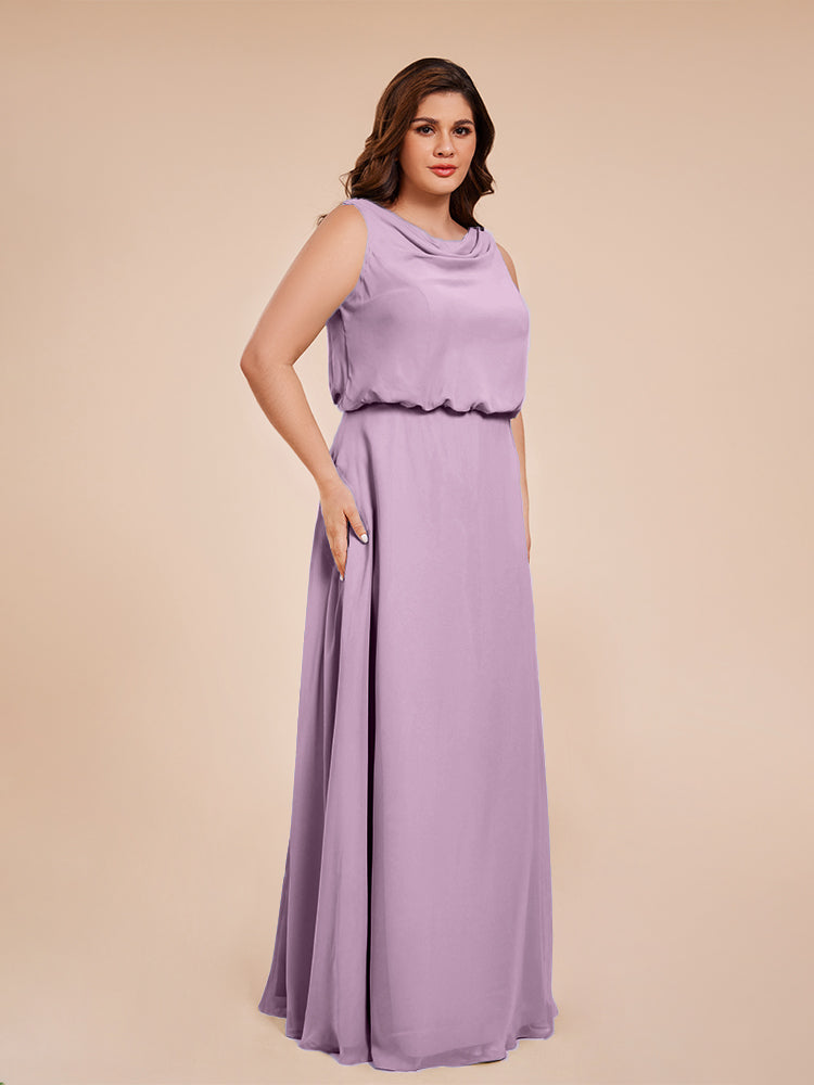 Übergröße Layla Etui-Säule Bodenlange Kapuze V-Ausschnitt Chiffon Lange Brautjungfernkleider