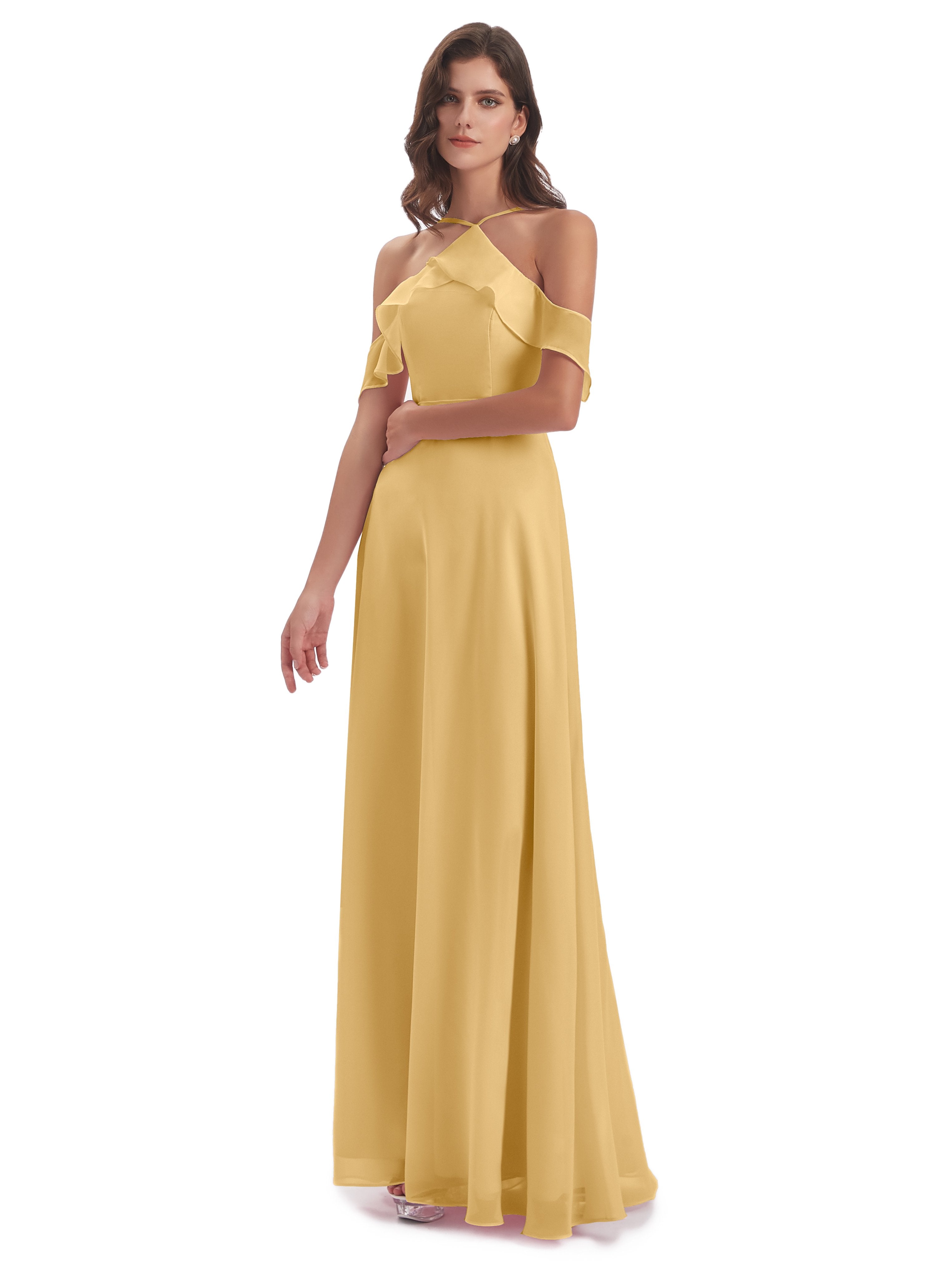 Lillian Etui-Säule Bodenlange Schulterfreie Chiffon Lange Brautjungfernkleider