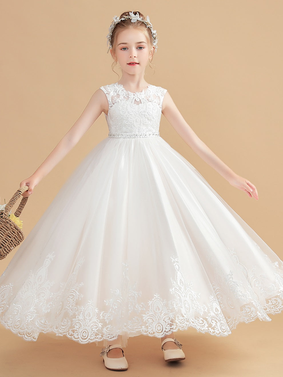 Lovely Cap Ärmel Perlen Tüll Blumenmädchen Kleid