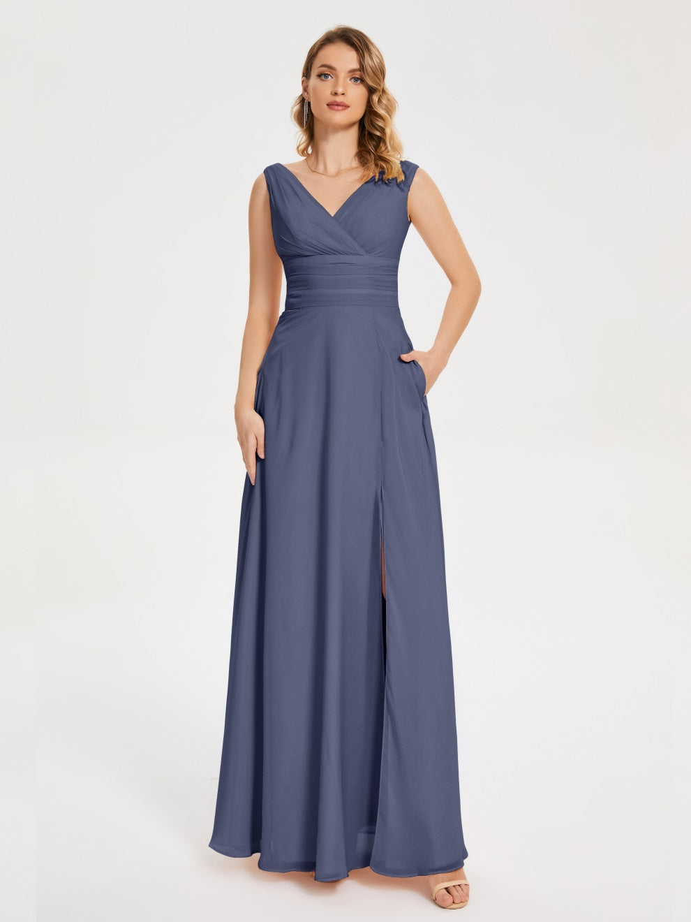 Lucille Trägerlos Geschlitzt V-Ausschnitt Chiffon Brautjungfernkleider