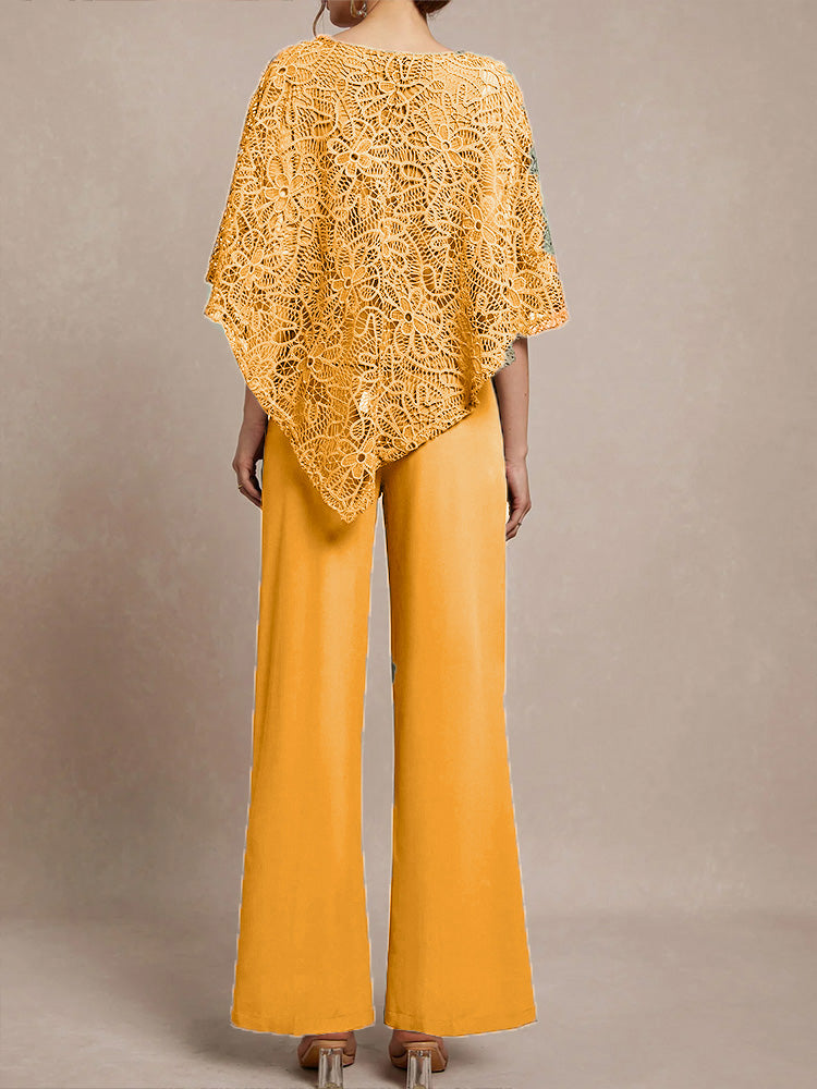 3 Stück Spitze Cape Chiffon Mutter der Braut Hosenanzüge