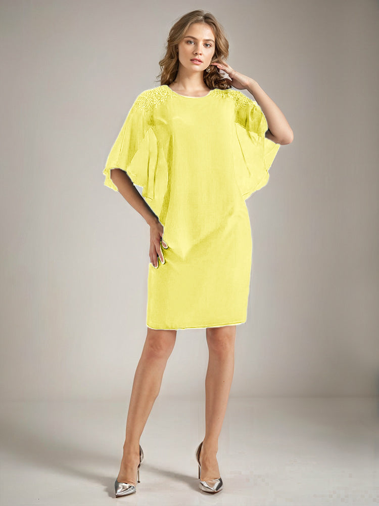 2 Stück Chiffon Halbe Ärmel Cape Knielang Mutter der Braut Kleid