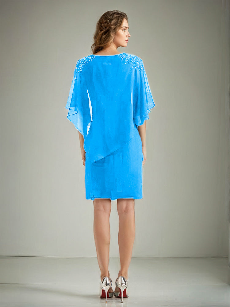 2 Stück Chiffon Halbe Ärmel Cape Knielang Mutter der Braut Kleid