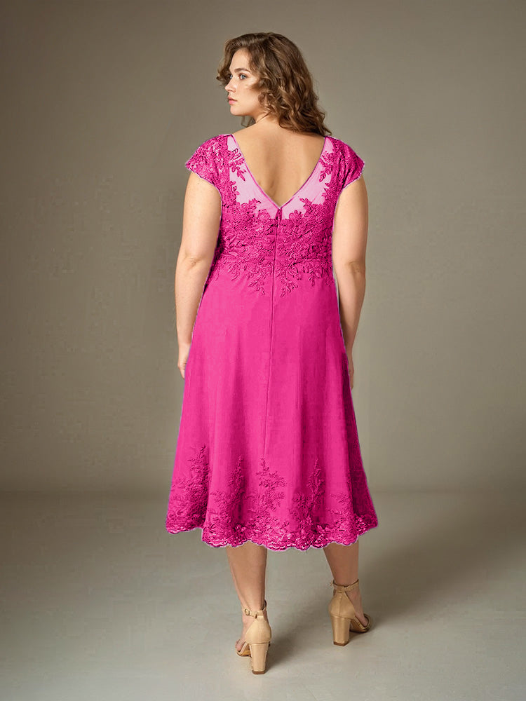 Plus Size Tee Länge Spitze Applikationen Chiffon Mutter der Braut Kleid