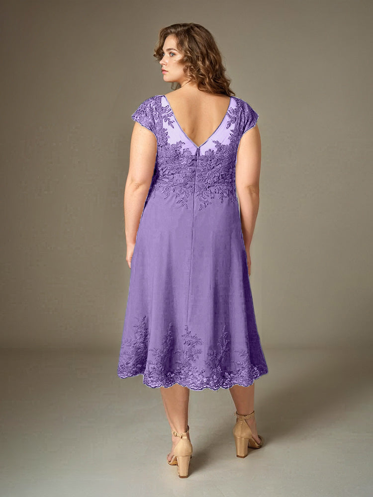 Plus Size Tee Länge Spitze Applikationen Chiffon Mutter der Braut Kleid