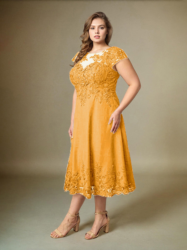 Plus Size Tee Länge Spitze Applikationen Chiffon Mutter der Braut Kleid