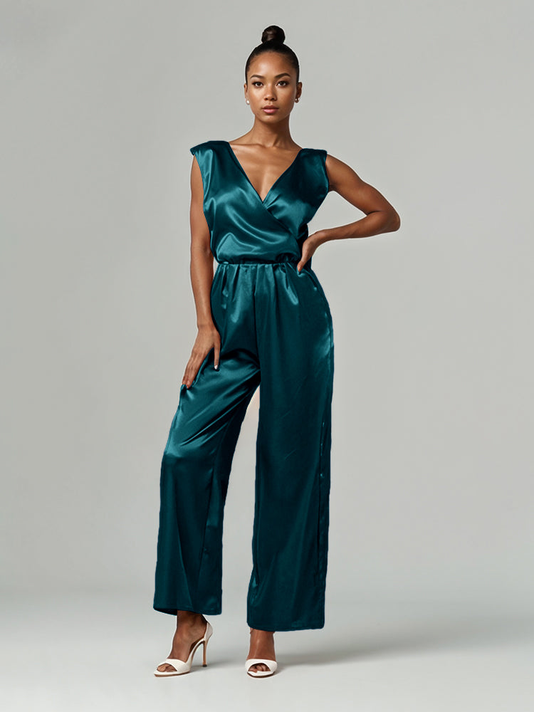 Jumpsuit/Hosenanzug V-Ausschnitt Ärmellos Soft Satin Krawatte Brautmutterkleider