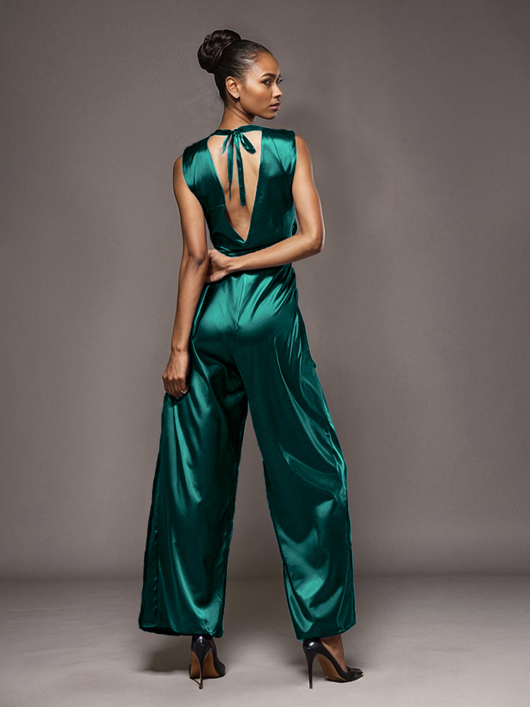 Jumpsuit/Hosenanzug V-Ausschnitt ärmelloses weiche Satin Brautmutterkleider