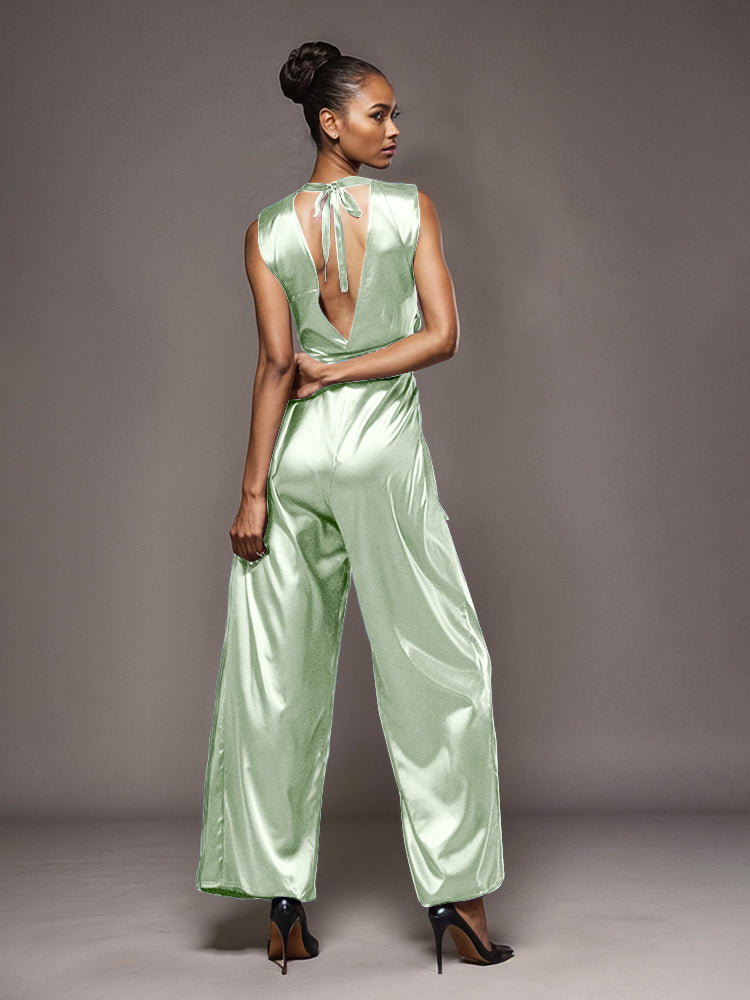 Jumpsuit/Hosenanzug V-Ausschnitt ärmelloses weiche Satin Brautmutterkleider