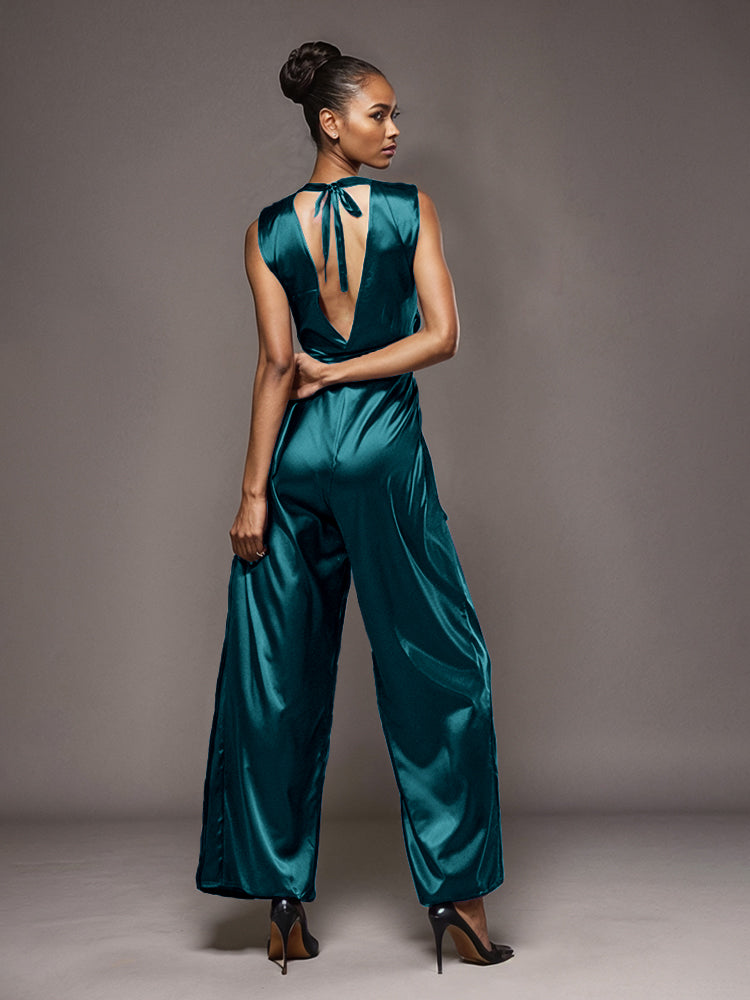Jumpsuit/Hosenanzug V-Ausschnitt ärmelloses weiche Satin Brautmutterkleider