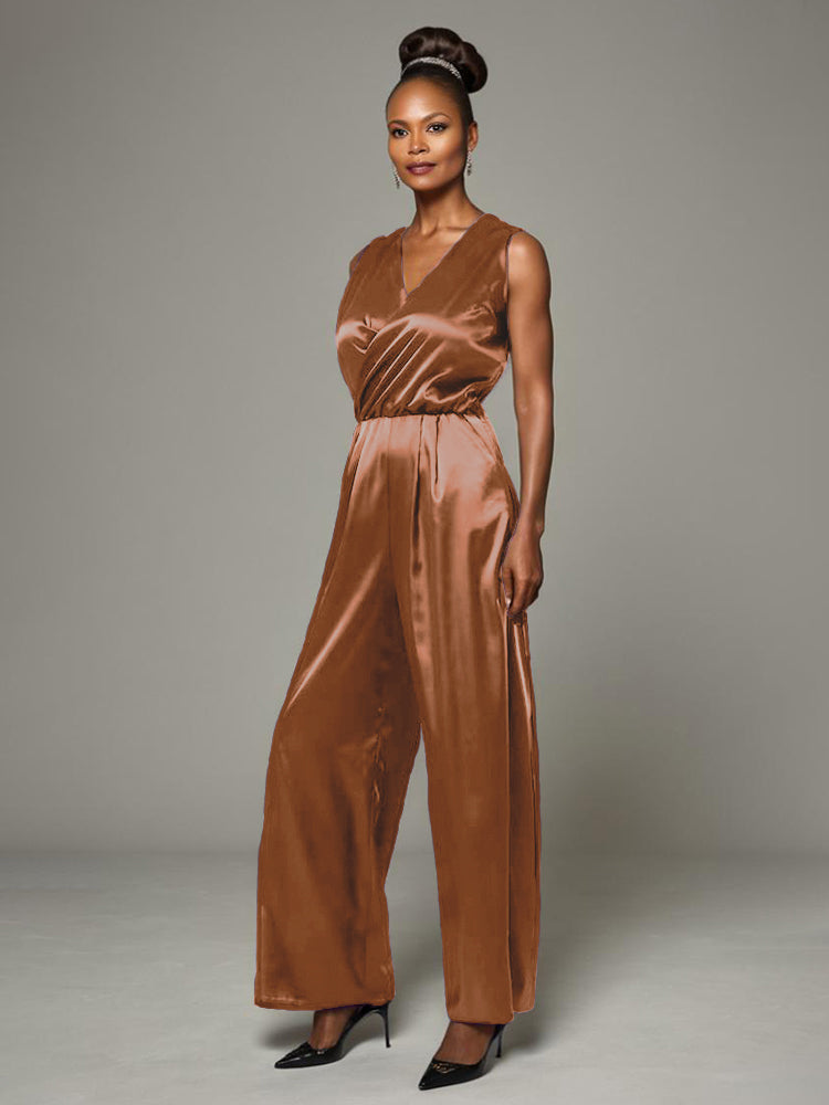 Jumpsuit/Hosenanzug V-Ausschnitt ärmelloses weiche Satin Brautmutterkleider