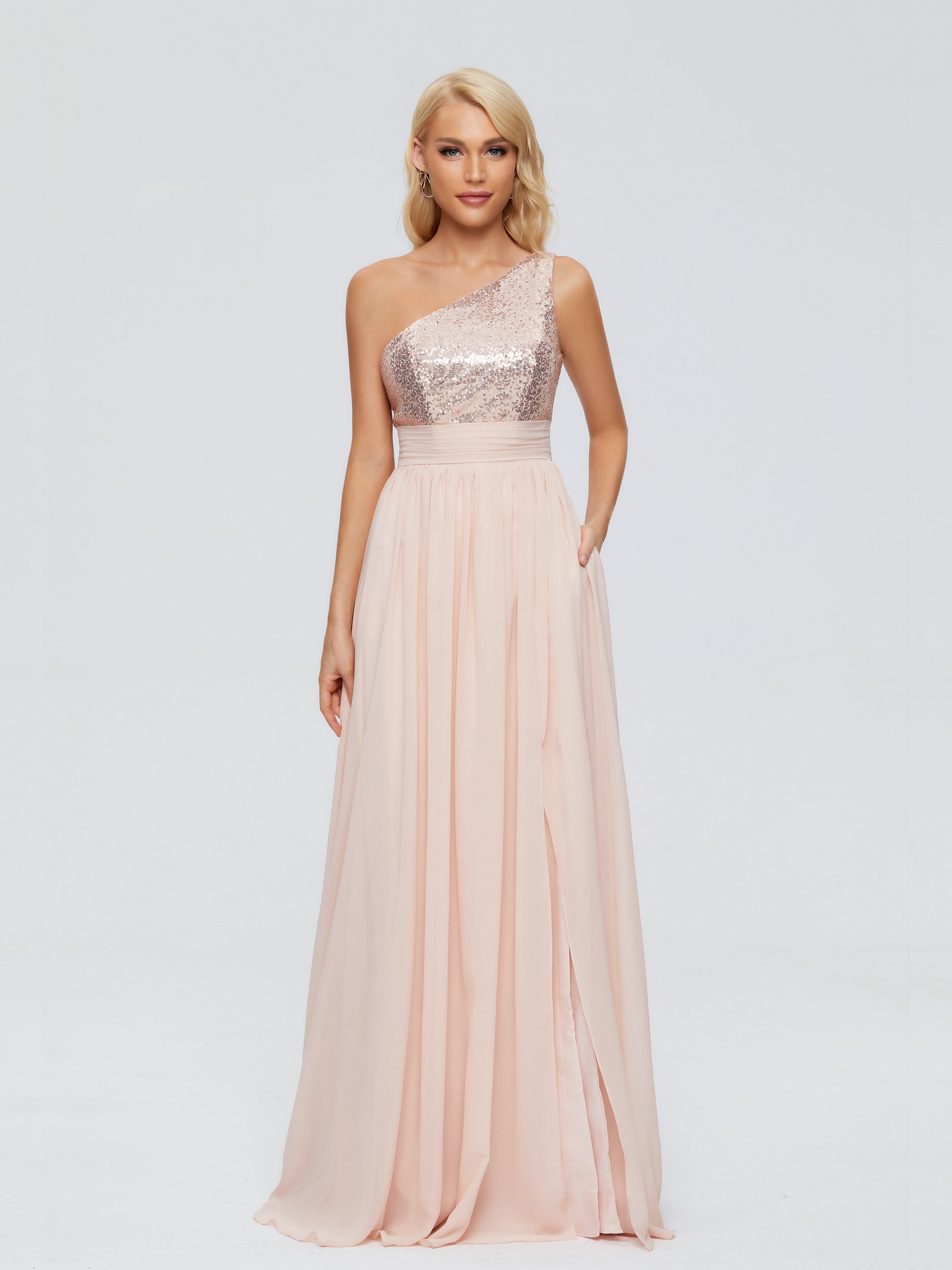 Margaret Eine schulter Pailletten Spitze Partykleid