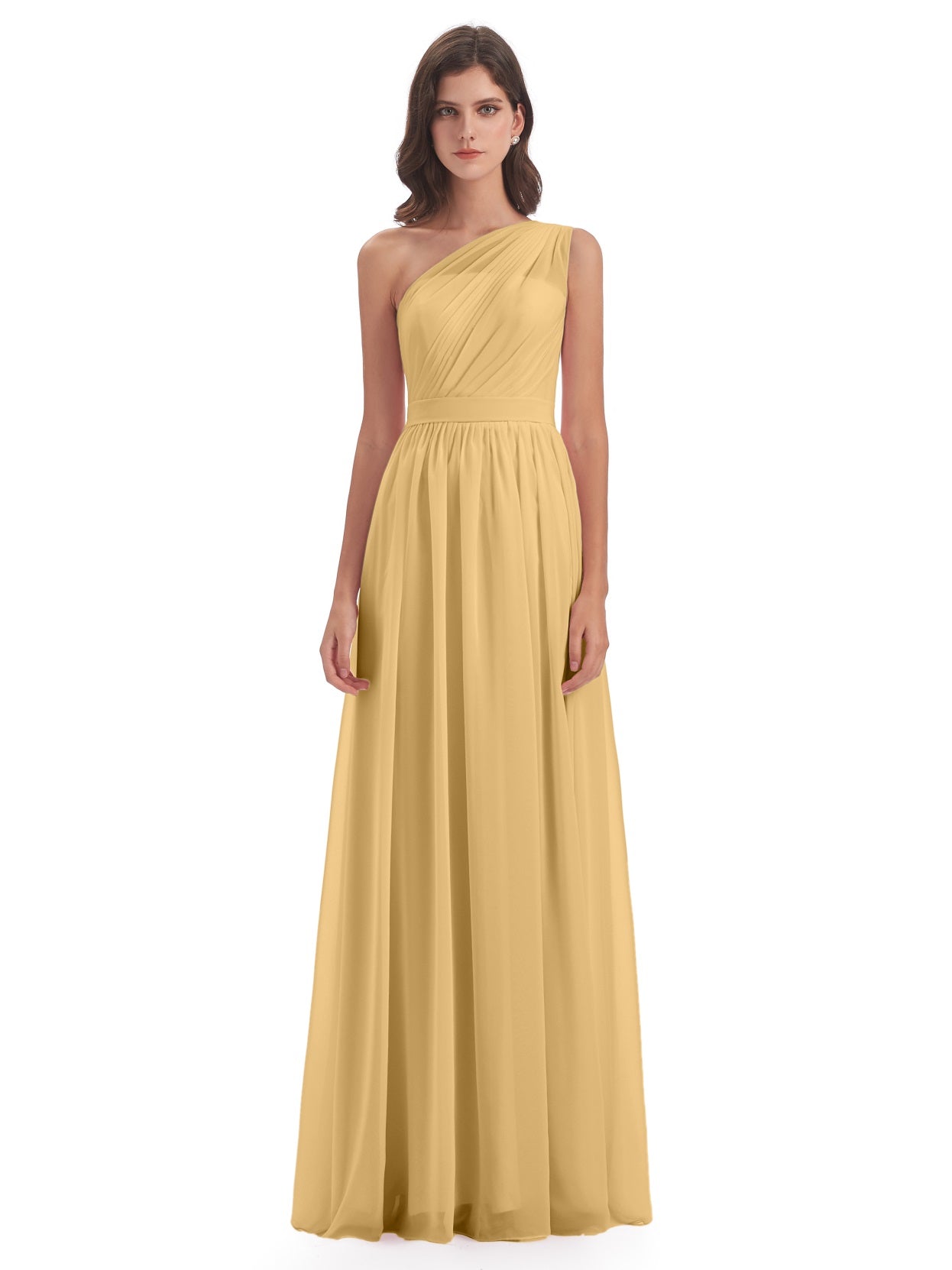 Karlie A-Linie Bodenlange Einschulterige Chiffon Lange Brautjungfernkleider