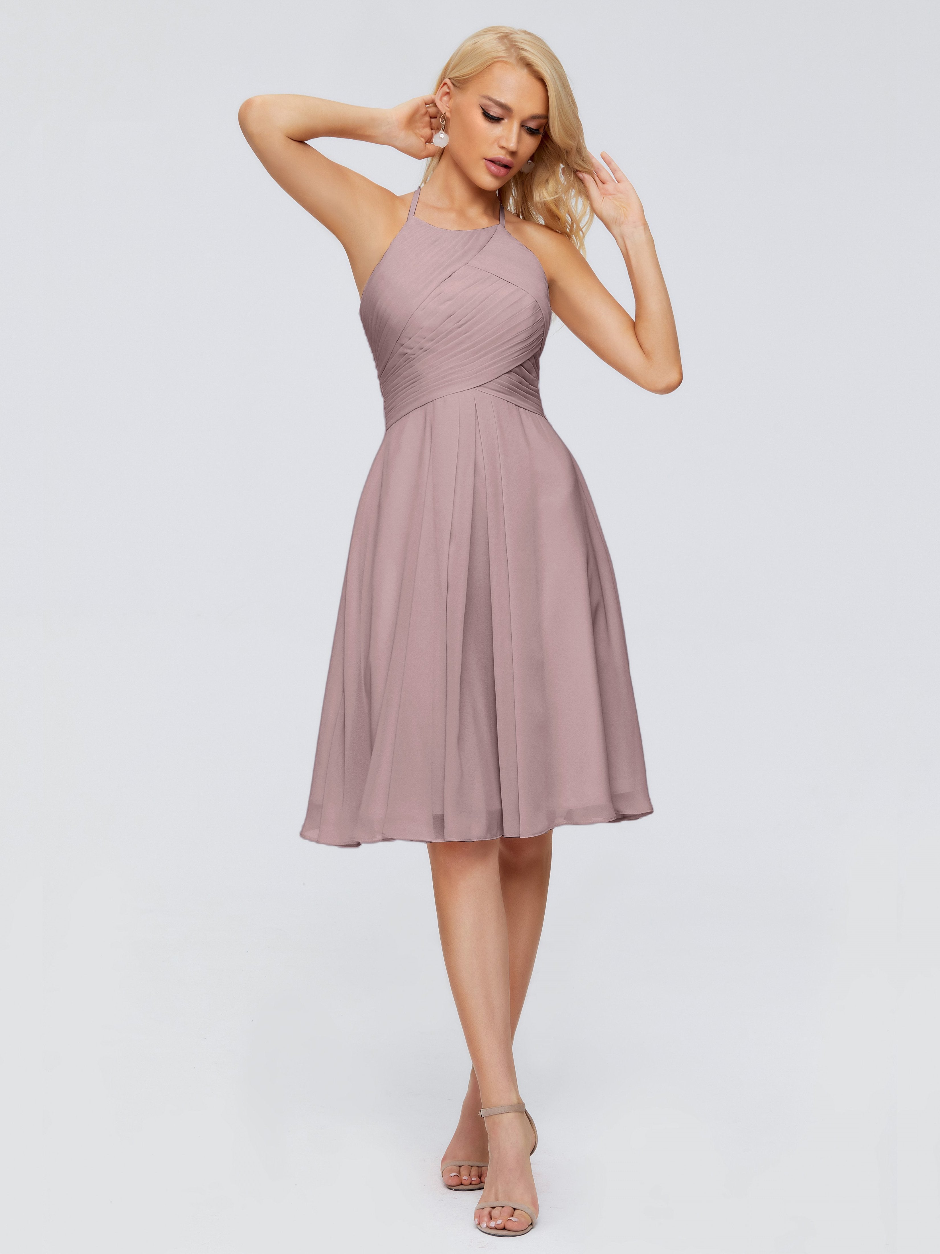 Molly Hängehals Knielange Chiffon Brautjungfernkleider