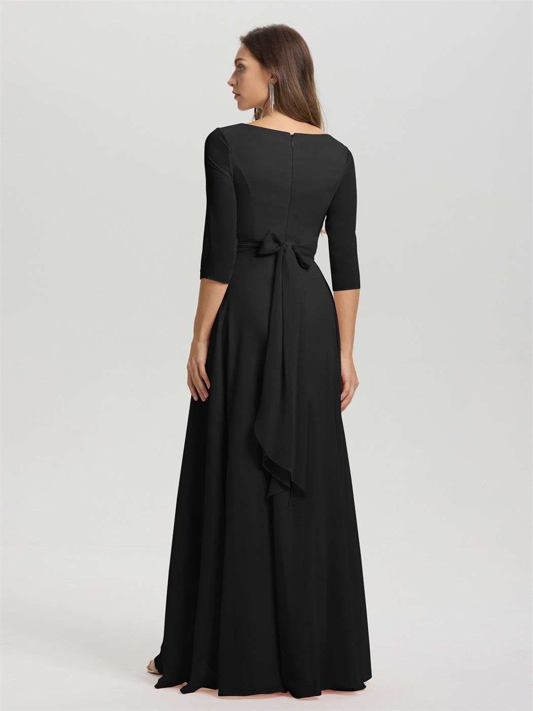 Fließende 3/4 Ärmel V-Ausschnitt Asymmetrisch Hoch Niedrig Chiffon Brautjungfernkleid