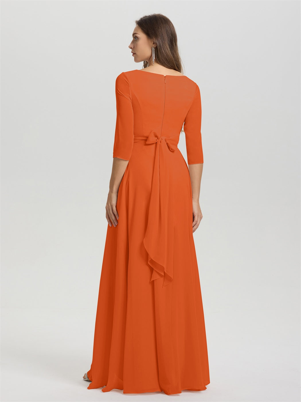 Fließende 3/4 Ärmel V-Ausschnitt Asymmetrisch Hoch Niedrig Chiffon Brautjungfernkleid