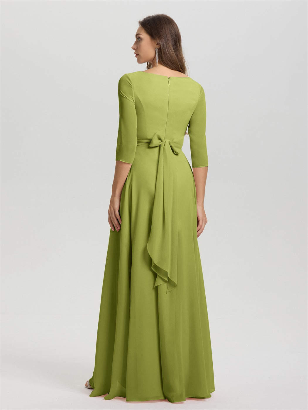 Fließende 3/4 Ärmel V-Ausschnitt Asymmetrisch Hoch Niedrig Chiffon Brautjungfernkleid