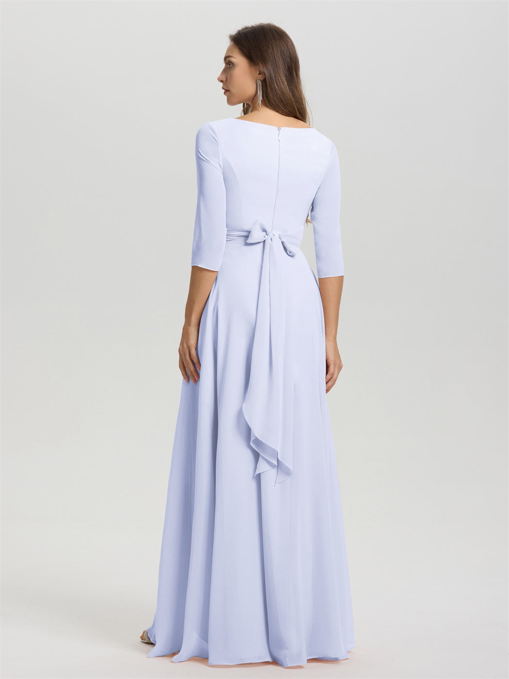 Fließende 3/4 Ärmel V-Ausschnitt Asymmetrisch Hoch Niedrig Chiffon Brautjungfernkleid