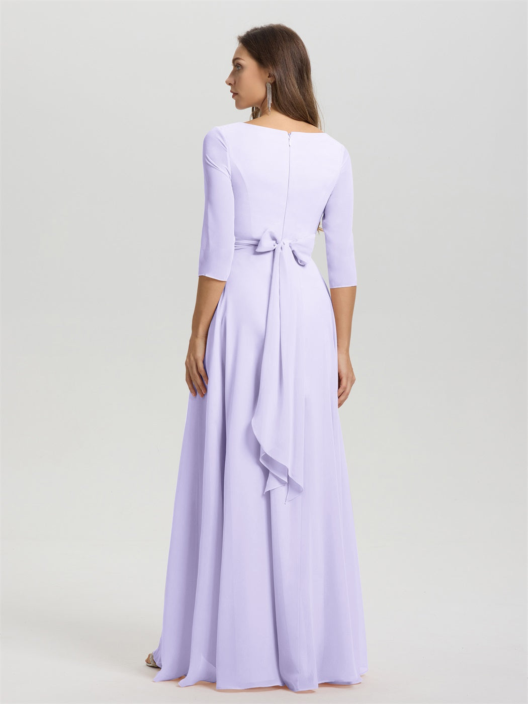 Fließende 3/4 Ärmel V-Ausschnitt Asymmetrisch Hoch Niedrig Chiffon Brautjungfernkleid