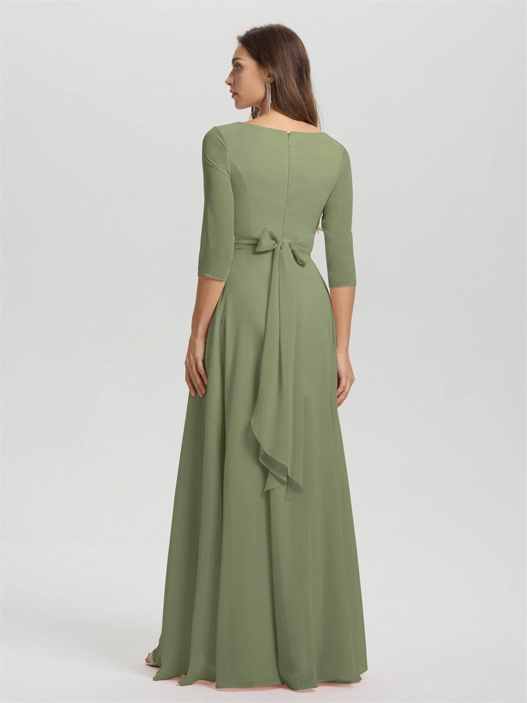 Fließende 3/4 Ärmel V-Ausschnitt Asymmetrisch Hoch Niedrig Chiffon Brautjungfernkleid