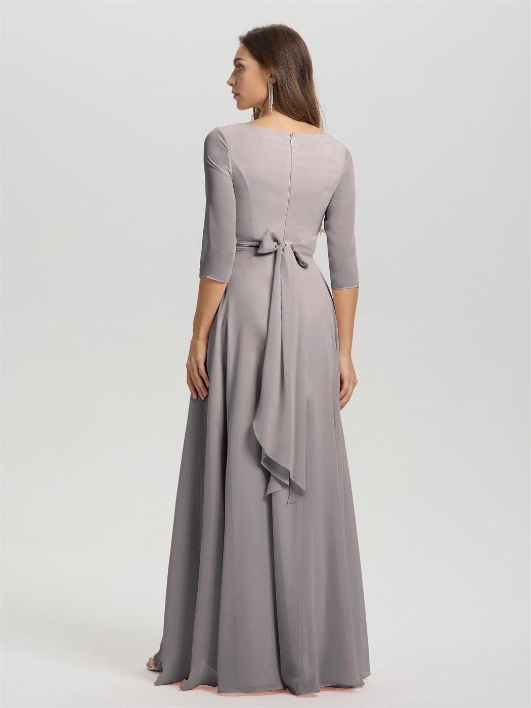 Fließende 3/4 Ärmel V-Ausschnitt Asymmetrisch Hoch Niedrig Chiffon Brautjungfernkleid