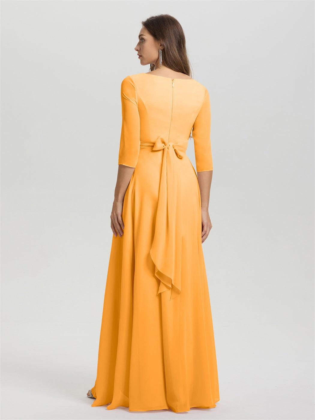 Fließende 3/4 Ärmel V-Ausschnitt Asymmetrisch Hoch Niedrig Chiffon Brautjungfernkleid