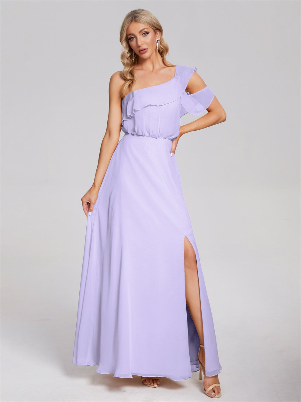 Paislee One-Shoulder-Träger Chiffon Brautjungfernkleider Mit Rüschen