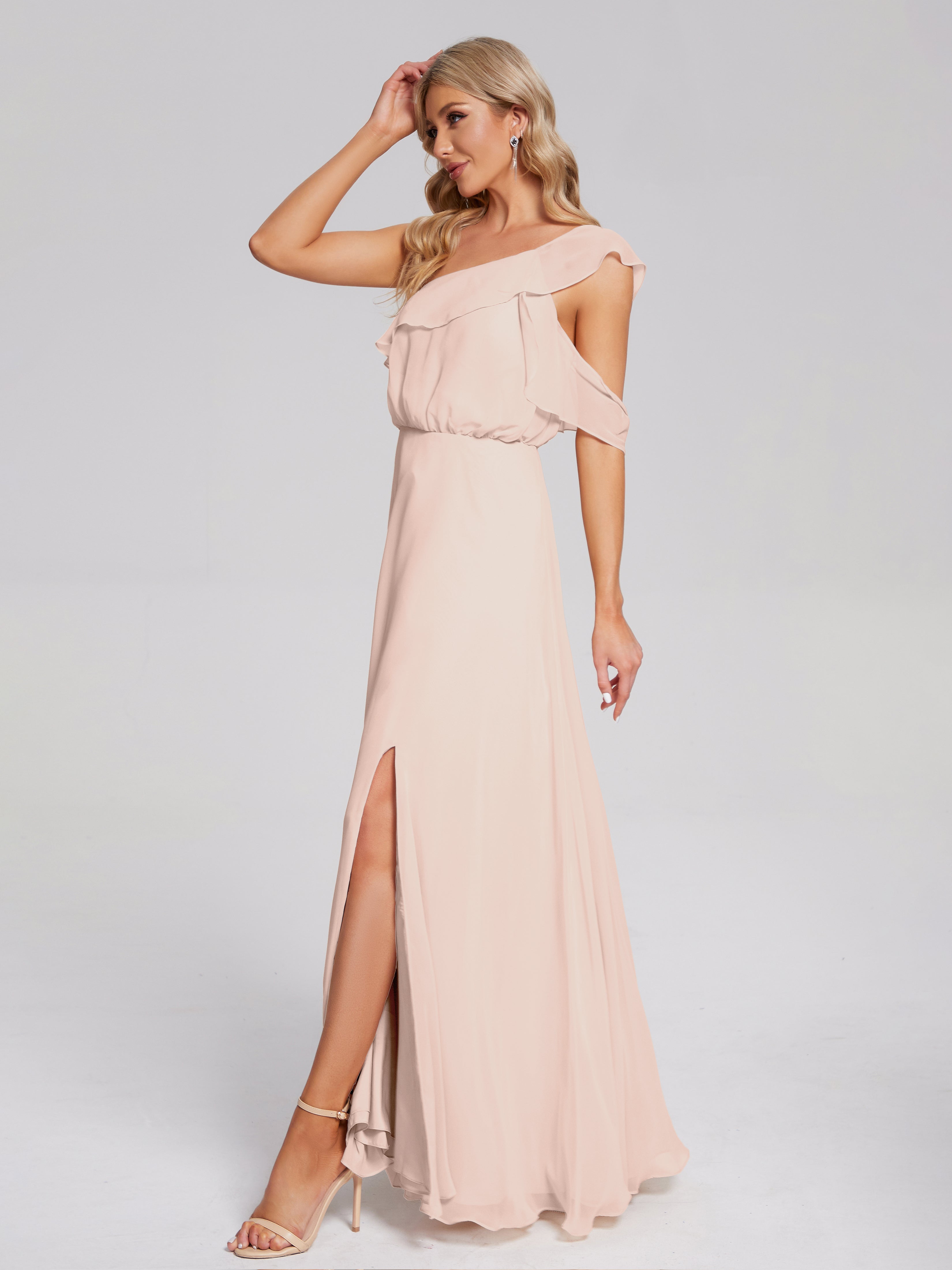 Paislee One-Shoulder-Träger Chiffon Brautjungfernkleider Mit Rüschen