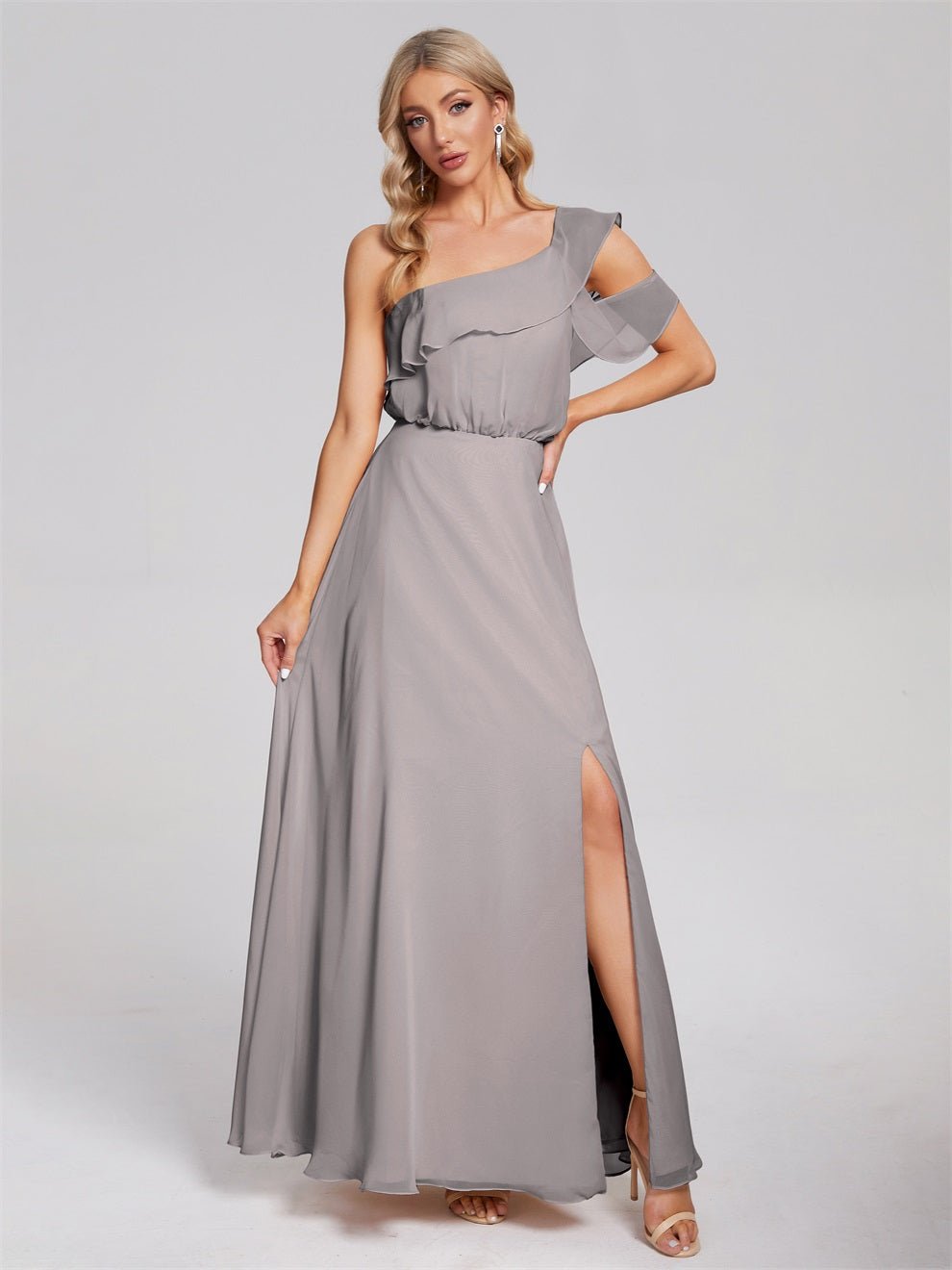 Paislee One-Shoulder-Träger Chiffon Brautjungfernkleider Mit Rüschen