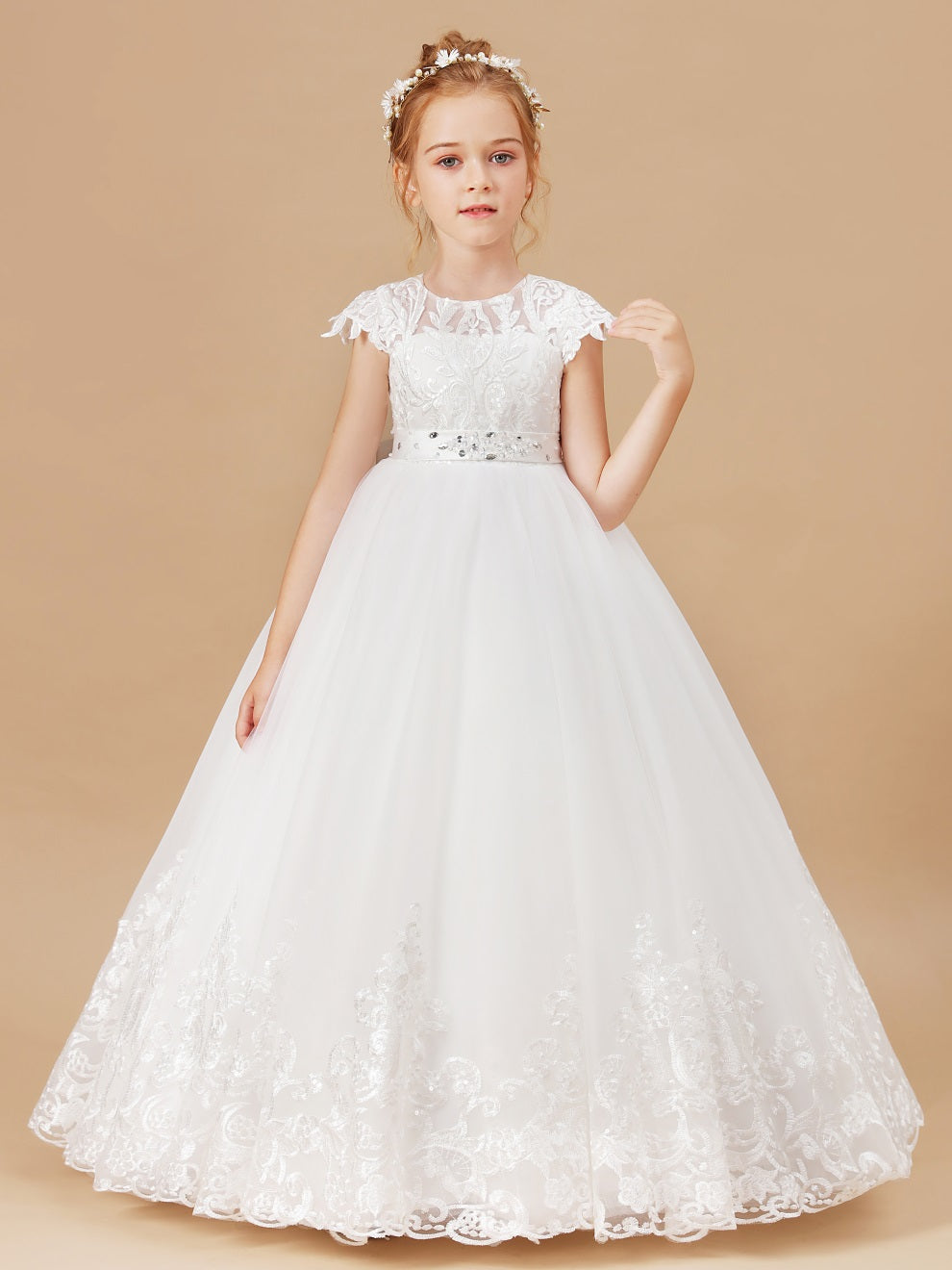 Prinzessin Kappe Ärmel Tüll Blumenmädchen Kleid