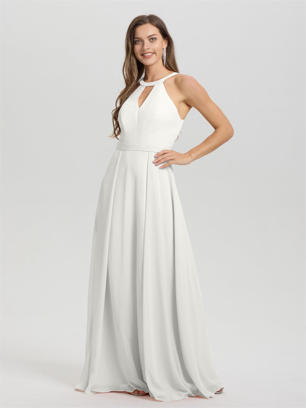 A-Linie Hater Key Hole Ärmelloses Bodenlanges Chiffon Brautjungfernkleid