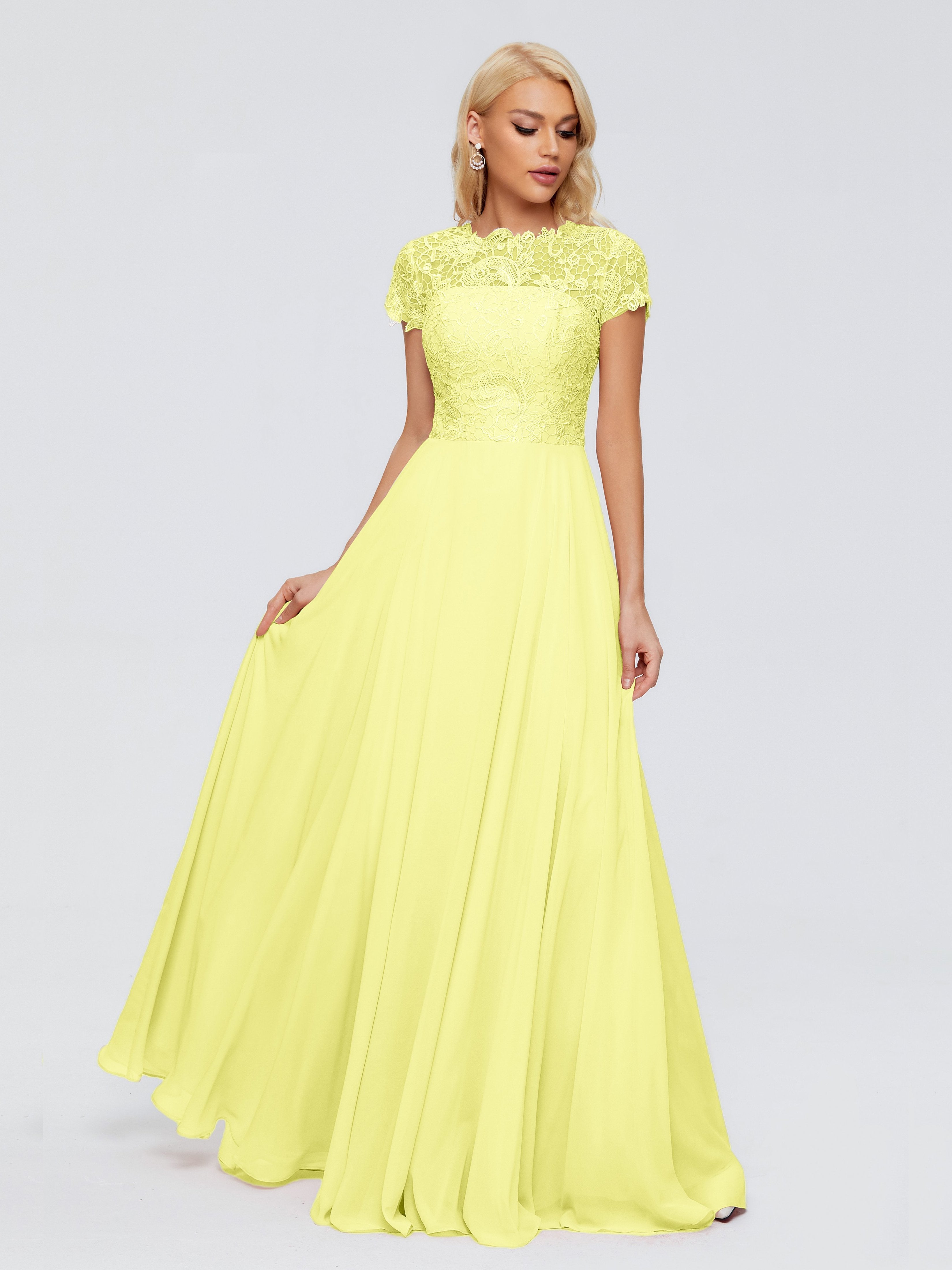 Rose A-Linie U-Ausschnitt Chiffon Brautjungfernkleider