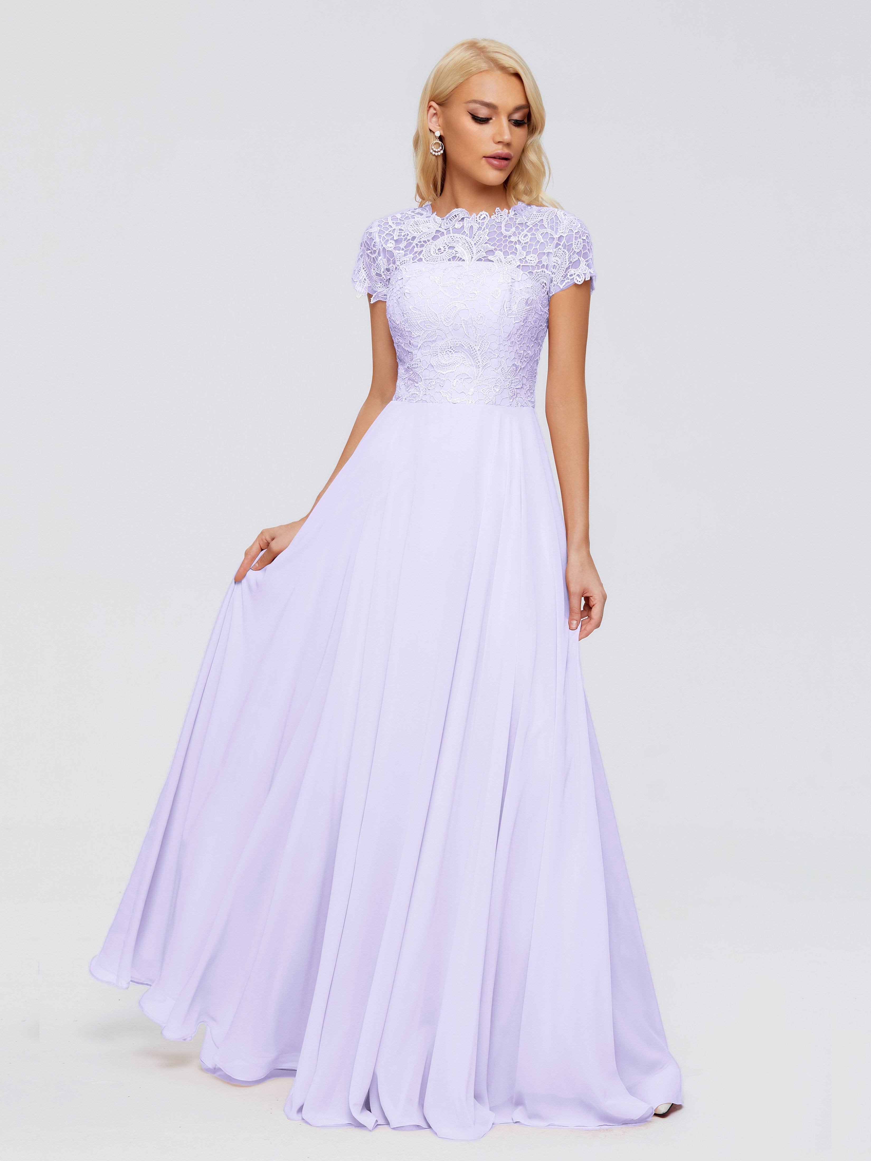 Rose A-Linie U-Ausschnitt Chiffon Brautjungfernkleider