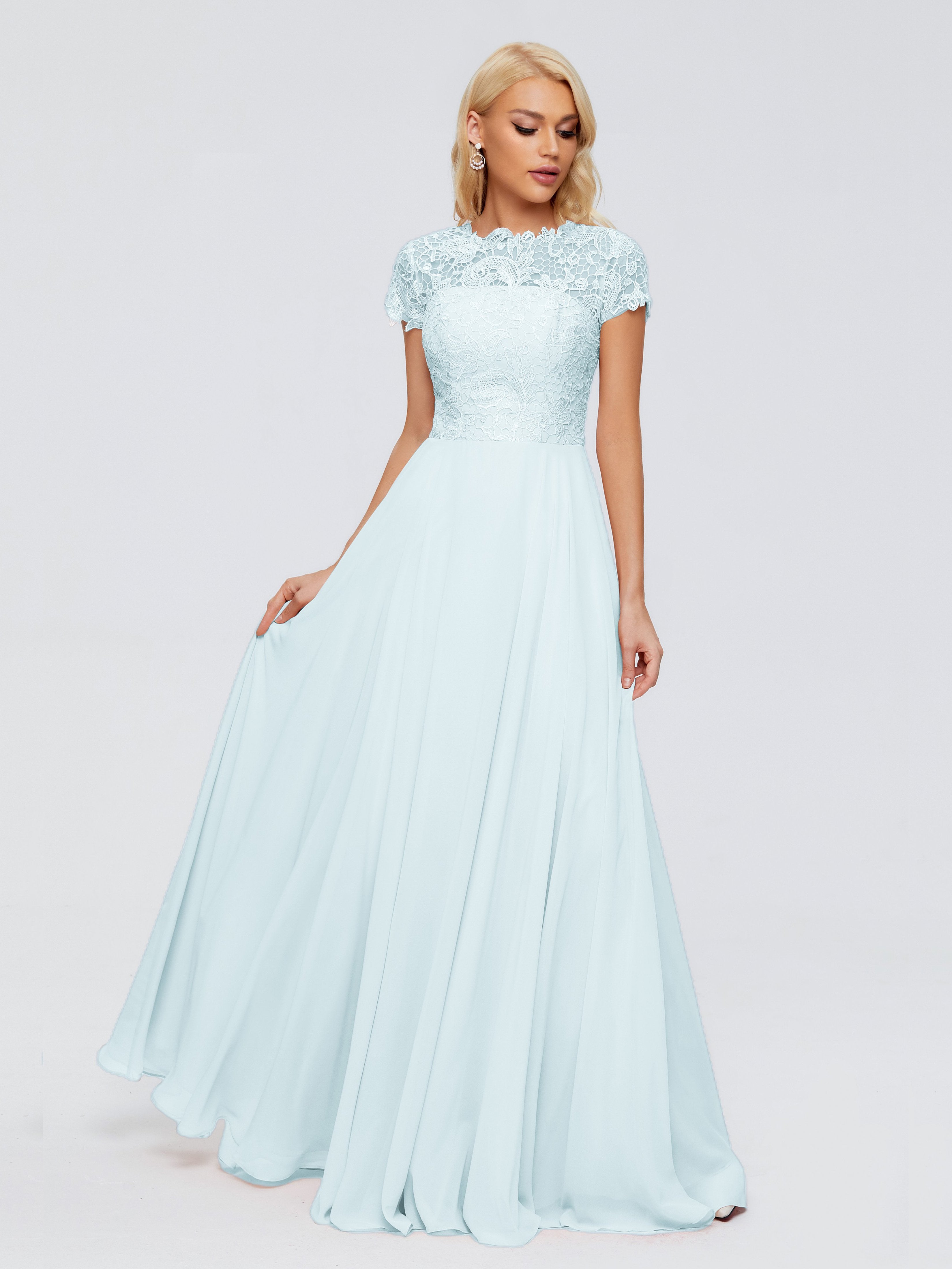 Rose A-Linie U-Ausschnitt Chiffon Brautjungfernkleider