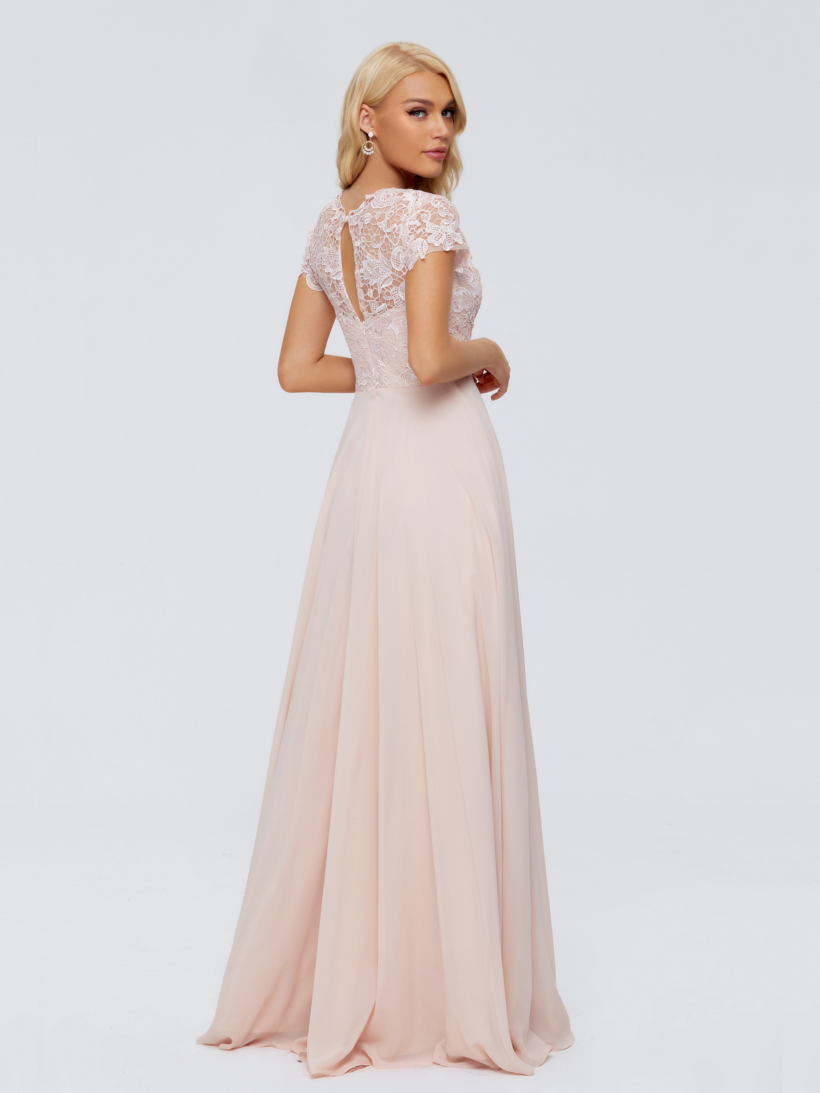 Rose A-Linie U-Ausschnitt Chiffon Brautjungfernkleider